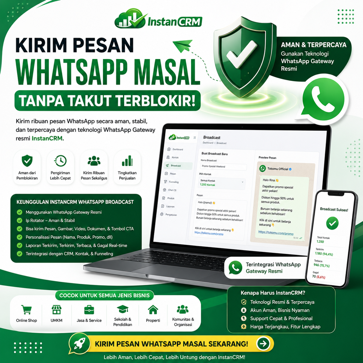 Kirim Pesan WhatsApp Masal Lebih Aman dengan InstanCRM
